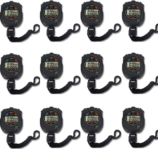 12 pack Multi-function Electronic Digital Sport Stopwatch Timer, Large Display with Date Time and Alarm Function,suitable for Sports Coaches Fitness Coaches and Referees