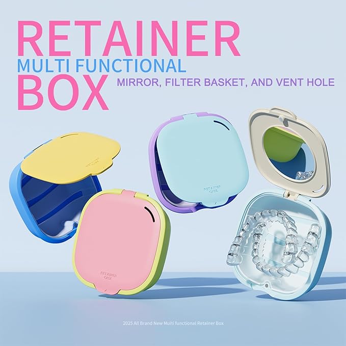 Retainer Case with Vent Holes, Retainer Cleaner Case, Fashion Orthodontic Retainer Case with Mirror