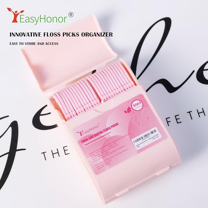 EasyHonor Dental Floss Picks,Twin-Line Lemon Flavor Dental Flossers, Dual Action Flossing System, Easy Carry and Pick, 156 Count Floss Sticks in 3 Portable case.(Pink, Mint)