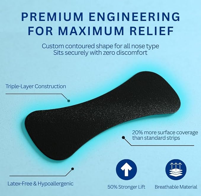Nasal Strips for Better Breathing, 60 Count Strong Hold Nose Strips for Day & Night Use, Sweat Resistant, Comfortable Fit, Helps Reduce Snoring Sounds & Support Clear Breathing