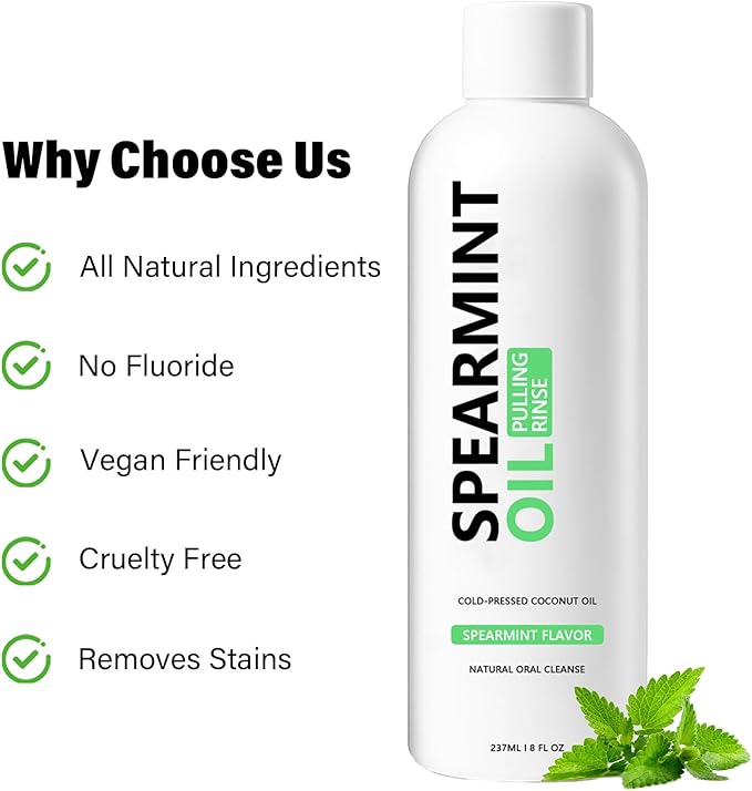 Spearmint Oil Pulling Rinse - Cold-Pressed Coconut Oil mouthwash - Pressed Coconut Mouthwash for Teeth Whitening-for Teeth and Gums, Pure Mouthwash Mint Freshness (1pc)