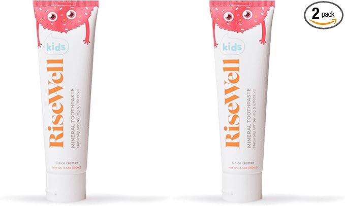 RiseWell Kids Mineral Toothpaste - Kids Hydroxyapatite Toothpaste - Made by Dentists, Safe to Swallow, No Added Fluoride and All Natural - Cake Batter Flavor, 3.4 Oz (Pack of 2)