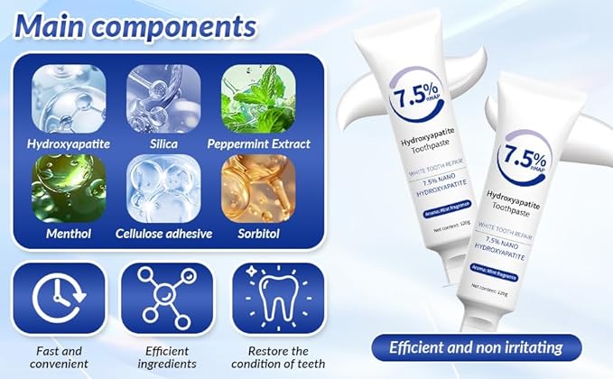 HydroxyapatiteToothpastes,7.5% hydroxyapatite Toothpaste,for Enamel Protection and Tooth Strengthening, Gentle Mint, Fresh Breath, Daily Use for Oral Health（2pcs）