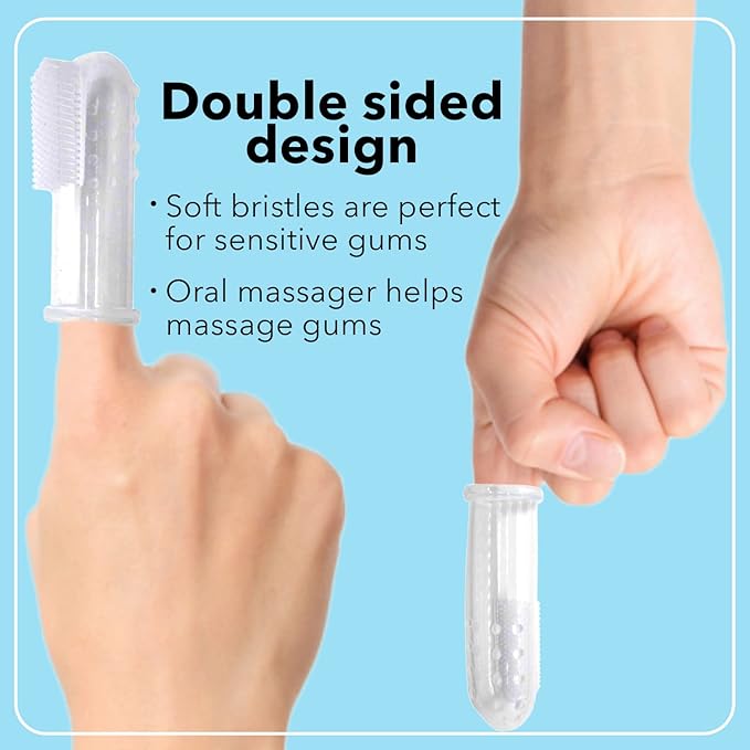 Baby Finger Toothbrush (Set of 3) - Silicone Baby Toothbrush with 3 Cases in Blue, Pink & Clear- Toddler Training Toothbrush - Newborn Oral Massager - Easy Oral Hygiene for Kids & Pets