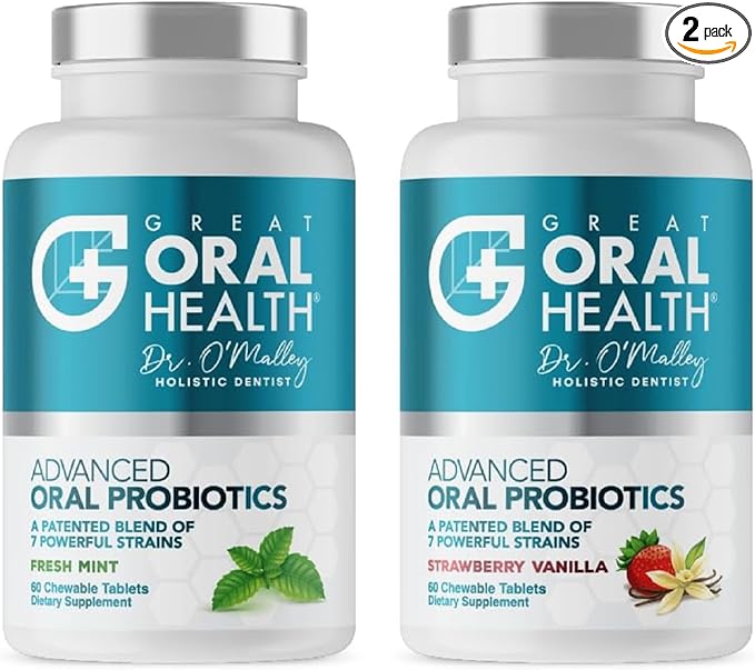 Advanced Oral Probiotics for Mouth Bad Breath Treatment for Adults, Dentist Formulated BLIS K12 M18 Oral Health Probiotics for Teeth/Gums, Flavor Variation Pack: Mint, Strawberry Vanilla 60 Count Each