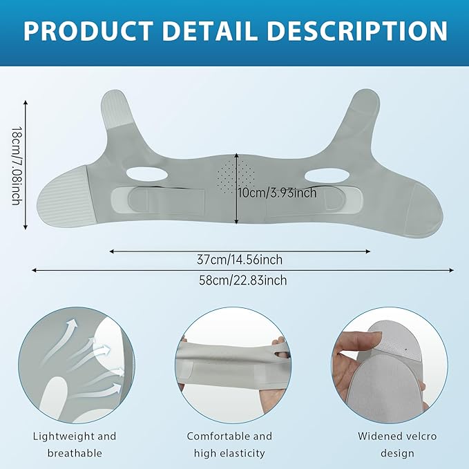 Chin Strap for Sleeping, Anti Snoring Chin Strap for Users, Chin Strap for Snoring Solution, Adjustable and Breathable Anti Snoring Chin Strap, Snoring Support for Men and Women