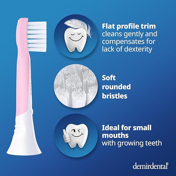 demirdental Kids mini Toothbrush Heads Compatible with Philips Sonicare Kids Toothbrush Heads - Replacement Heads mini Sensitive - Brush Heads mini from Ages 3 to 6 - Pink - Replaces HX6038-8 Pack