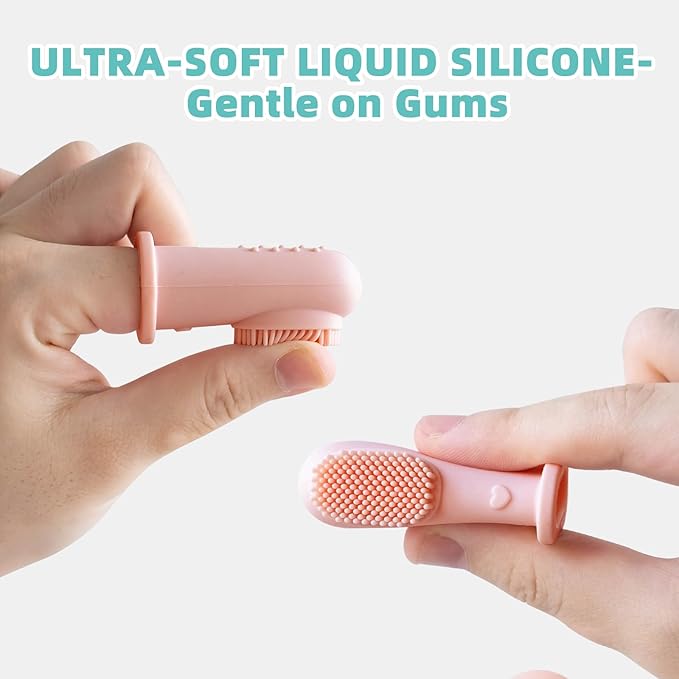 BumbleBee Silicone Baby Finger Toothbrush, Oral Cleaning & Teething Brush for Infants & Toddlers, 0 Months+, 2 Count with Travel Storage Case - Pink