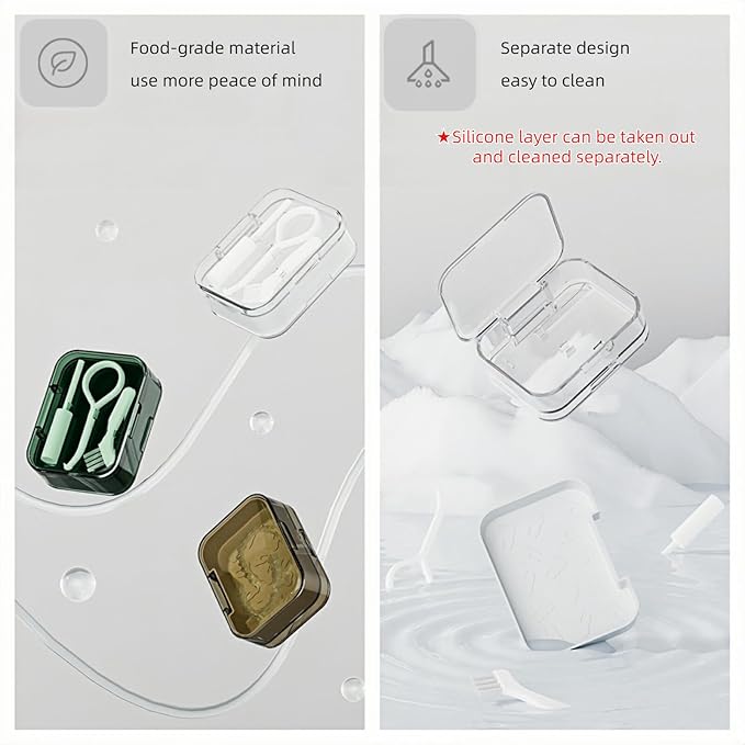 Retainer and Aligner Case - Double Layer with Double Sided Opening Lid, Mouthguard & Night Guard Storage Cleaning Case, with Removal Tool, Brush and Chewer (Brown)