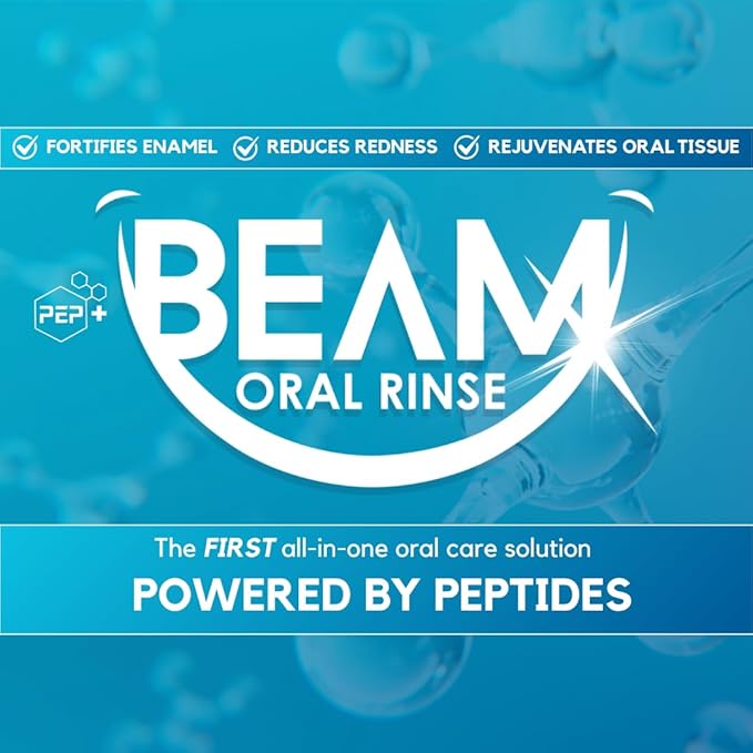 PEP+ BEAM Alcohol-Free Fluoride-Free Mouthwash with Peptides and Xylitol, Oral Rinse for Enamel Strength, Gum Support, Fresh Breath, Microbiome Balance, Dentist Inspired, Travel Size 3.4oz (2 Pack)