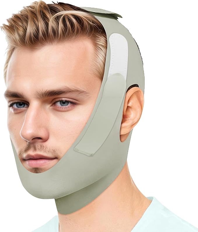 Chin Strap for Sleeping- Adjustable Snore Reduction Chin Strips for Men and Women, Comfortable and Breathable Snoring Solution, Anti- Snore Device (Greyish Green)