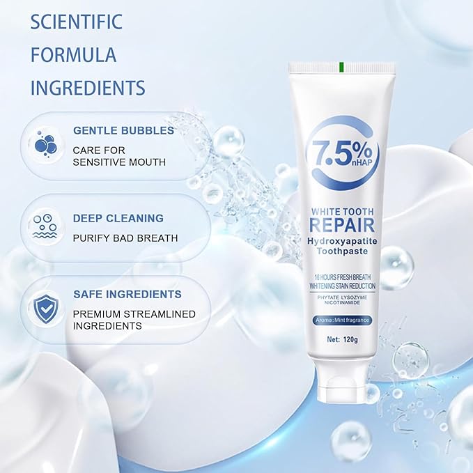 Hydroxyapatite Toothpastes for Enamel Protection and Tooth Strengthening，Gentle and Effective Formula， Fresh Breath, Fluoride-Free Toothpaste for Sensitive Teeth 4.23 oz (2pcs)