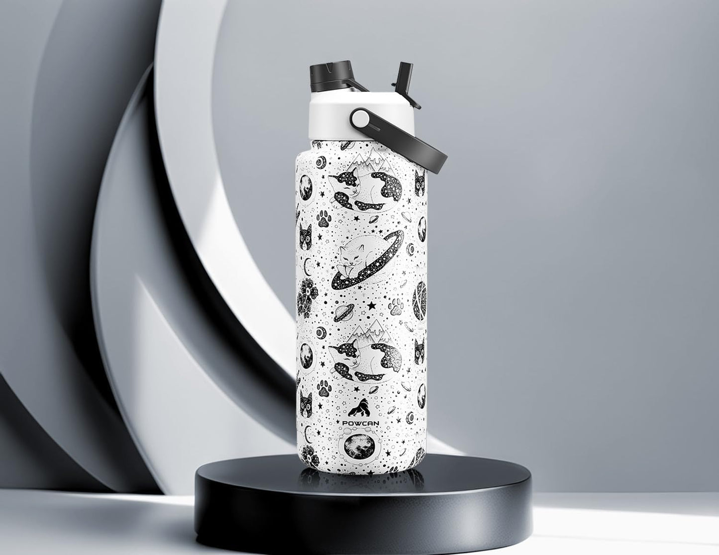 40 oz Insulated Water Bottle with 2-in-1 Straw and Spout Lid, Keep Cold 24H, Leak-Proof, BPA-Free, Double Wall Stainless Steel Water Bottle for Sports, Gym, Travel, and School (Oracle Kittens)