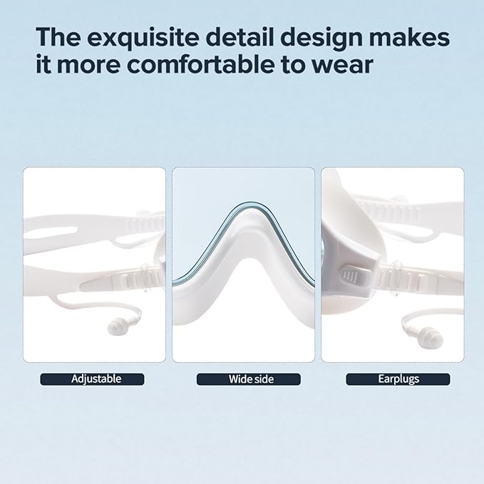 Adult Swimming Goggles,Leak-Proof,Anti-Fog Pool Glasses,Wide View Swim Goggles with Ear Plugs and Nose Clip