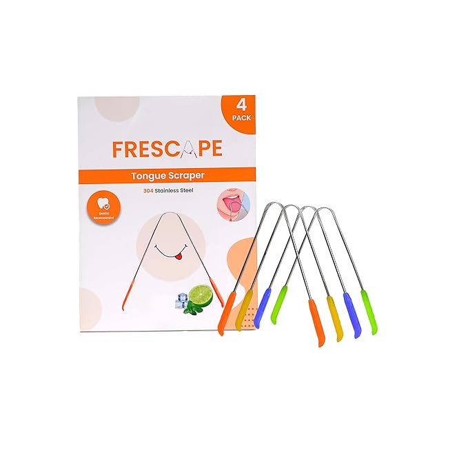 304 Stainless Steel Tongue Scraper for Tongue Cleaner for Adults and Kids| Durable, Rust-Resistant Hygiene Tool| Fresh Breath Tongue Scraper with Travel Case Pack of 4