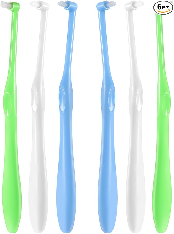 6Pcs End Tuft Toothbrush, Orthodontic Toothbrush Small Head, Ultra Soft Gum Brushes for Braces, Implants, Retainers and Teeth Detail Cleaning, Extra Small Head for Hard-to-Reach Areas