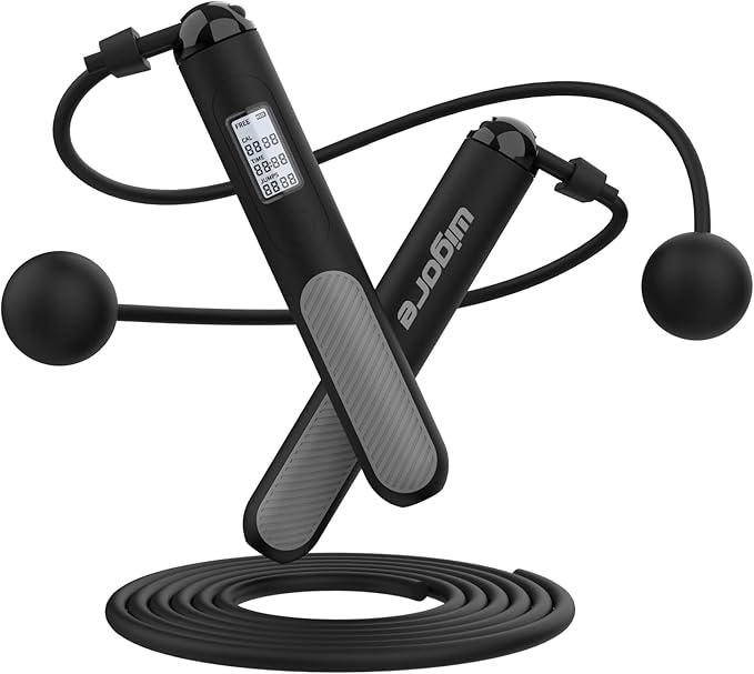 Jump Rope,Ropeless jump ropes weighted with counter for fitness,Home, Indoor or Outdoor exercise use,Workout,Crossfit,Gym,Cordless jump rope for Women,Men, Adults, Kids