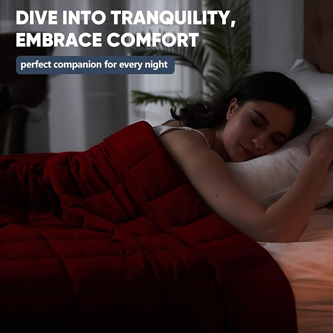 King Size Weighted Blanket for Adults (20 lbs, 80” x 87”, Red) Cooling Heavy Blanket for Sleeping Perfect for 190-210 lbs, Breathable Blanket for Adults & Couple All Season, Machine Washable