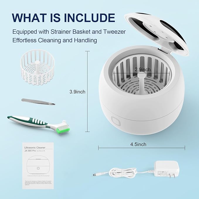 2025 Ultrasonic Retainer Cleaner Machine – 45kHz Retainer Cleaner for Night Guards, Mouth Guards, Dentures – 24W Dental Ultrasonic Cleaner with 4 Modes, 200ML – Great Gift for Braces Users