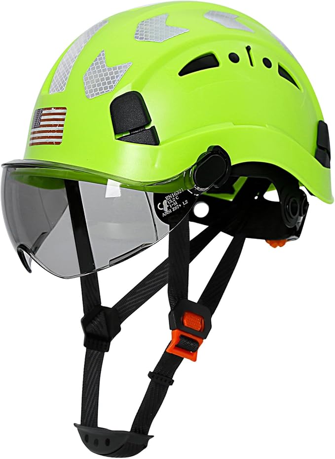 AOLAMEGS Construction Safety Hard Hat - ANSI Z89.1 Type Ι OSHA Approved Safety Helmets with Chin Straps Lightweight Reflective Vented ABS Hard Hats For Men Women Industrial Workwear 6-point Suspension