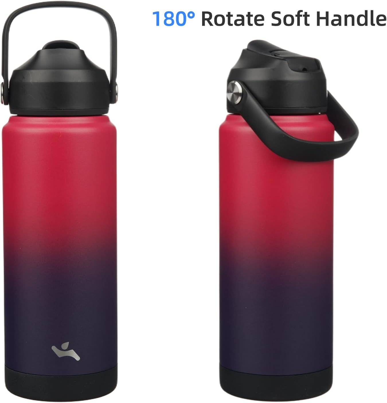 Insulated Water Bottle with Straw Lid,24 oz Stainless Steel Vacuum Metal Bottle with Silicone Handle,Rosy Red