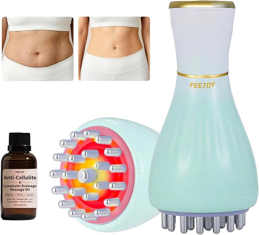 Lymphatic Drainage Massager & Massage Tool with Cellulite Oil, Body Sculpting Machine & Fascia Blaster for Cellulite with Microcurrent, Light, Heat & Vibration, for Legs, Arms & Belly