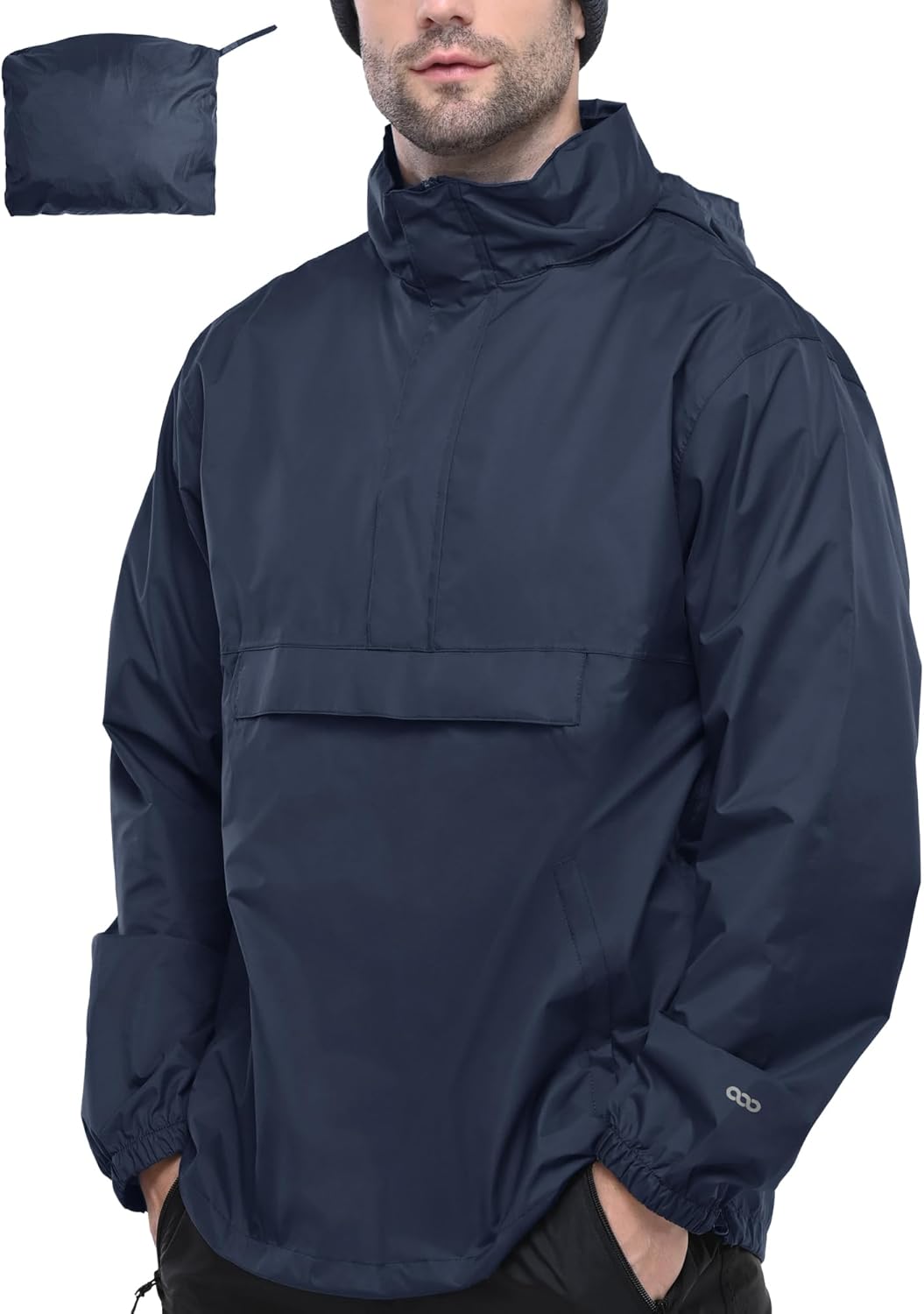 33,000ft Men's Pullover Rain Jacket Waterproof with Hood Lightweight Packable Raincoat Windbreaker for Golf Travel