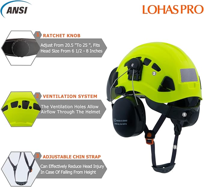 LOHASPRO Arborist Forestry Helmet Safety Hard Hat with Visor and Ear Muffs for Tree Service Logging Cutting Wood Chainsaw Helmet Garden Work Trimming Mowing(P91 Lime+Smoked Visor+Earmuff)