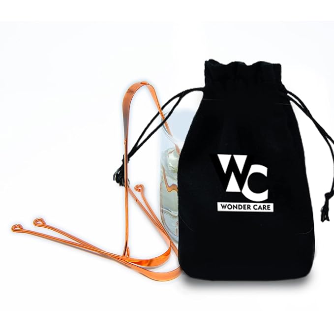 Wonder Care - 100% Copper Tongue Scraper Tongue cleaner Ayurvedic for Optimal Oral Hygiene (3 Pieces)