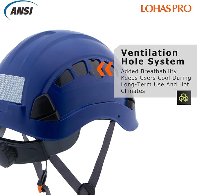 LOHASPRO Hard Hats Construction Safety Helmet ANSI Z89.1 Approved OSHA Hardhat Vented Men Worker Blue Hard Hat with Chin Strap Tree Climbing Rescue Arborist Helmet (P5 Blue)