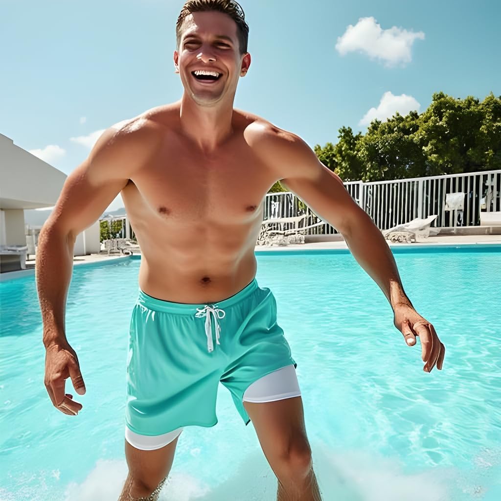 INGEAR Men's Athletic Stretch Workout Shorts Gym Quick Dry Running Trunks Boxer Lining