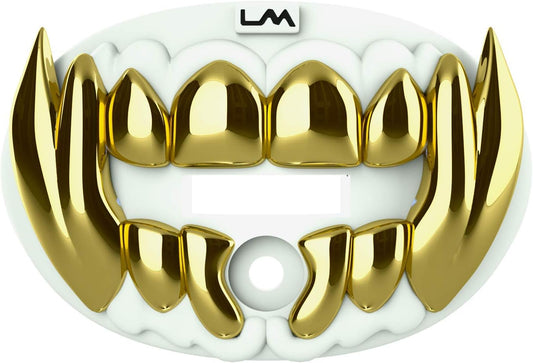 Loudmouth Football Mouth Guard - 3D Chrome Beast Football Mouthpiece, Fits Adult & Youth Ages 5+, Accessories Mouth Guard (3D Beast - Chrome White/Gold)