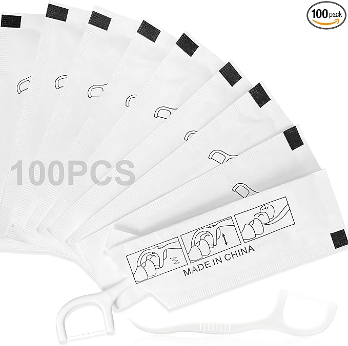 100 Count Individually Wrapped Floss Picks - Curved Tip Non-Slip Grip Travel Dental Flossers, for Adults Daily Oral Care Braces Bridges, Tight Spaces Sensitive Gums, Wax-Free Portable Toiletries