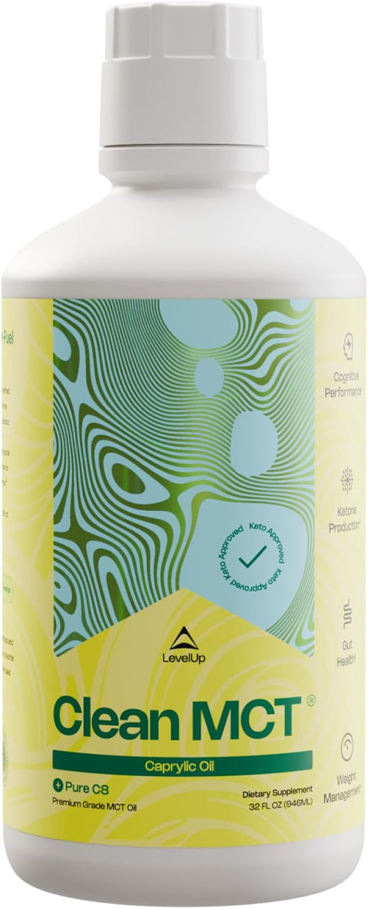 LevelUp Clean MCT Oil - 100% Caprylic C8 for Energy, Focus, Weight Management, Gut Health, Brain Superfuel - Keto Supplement for Ketogenic Coffee and Ketones - Non-GMO (32 oz)