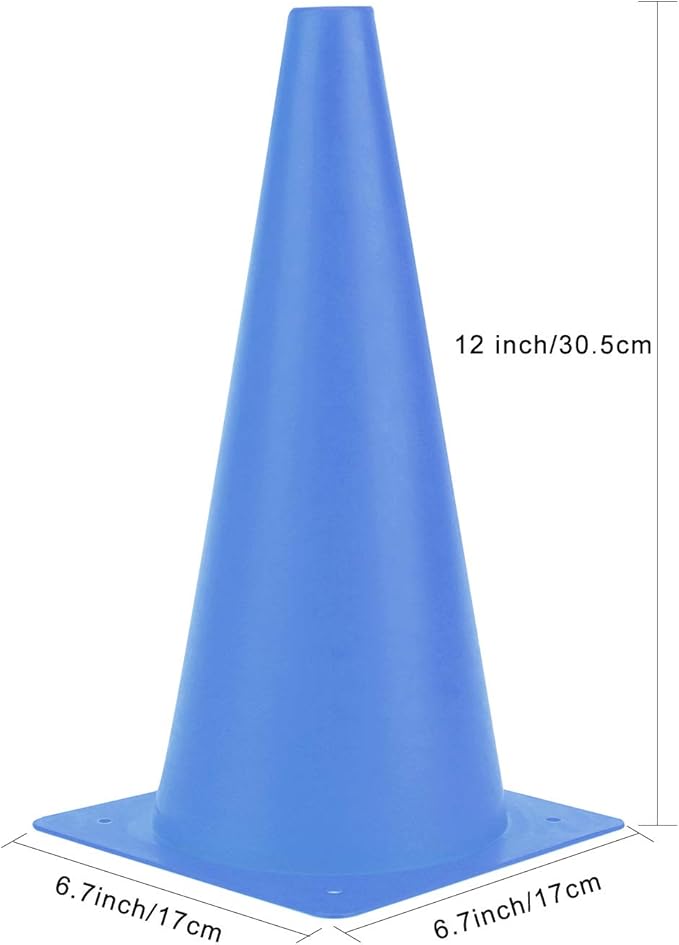 12 Inch Traffic Training Cones, Plastic Safety Parking Cones, Agility Field Marker Cones for Soccer Basketball Football Drills Training, Outdoor Sport Activity & Festive Events - 6 Colors