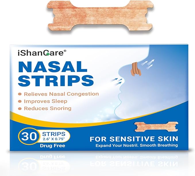 ishancare Nasal Strips for Breathing, 30 Count Sleep Nasal Strips for Snoring, Instant Tan Nose Breathing Strips for Better Sleep, Anti Snoring Nose Strips for Men & Women