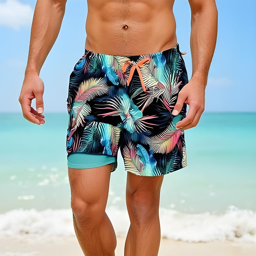 INGEAR Men's Athletic Stretch Workout Shorts Gym Quick Dry Running Trunks Boxer Lining