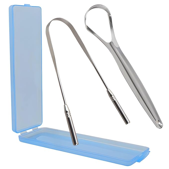 2 PCs Medical Grade Tongue Scraper by Vastmed | Stainless Steel Tongue Cleaner, Metal Tongue Scraper with Travel Bag | Tongue Scrubber for Bad Breath, Boost Oral Hygiene