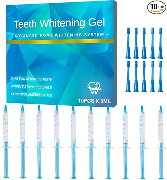 10 Pcs 3ml Teeth Whitening Gel Refills Bleaching Gel, Tooth Whitener Gel Kit for Home Use, Works with Teeth Whitening LED Light and Tray