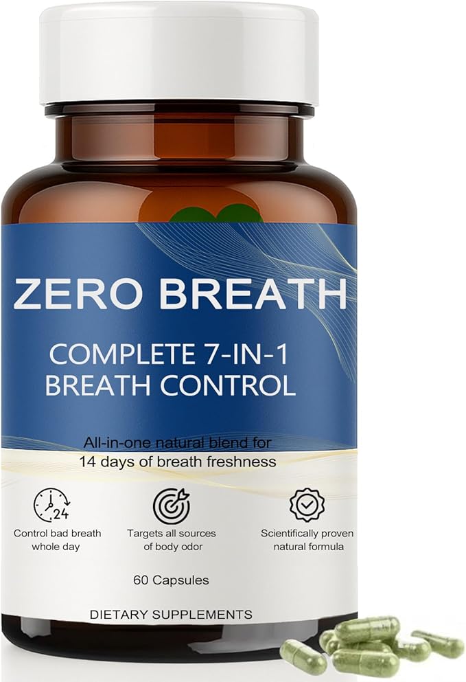 Zero Breath Bad Breath Capsules, 7-in-1 Body Deodorizing Supplement, with Chlorophyllin, Mint Extract, Probiotic Blend, Oral Freshness in 14 Days