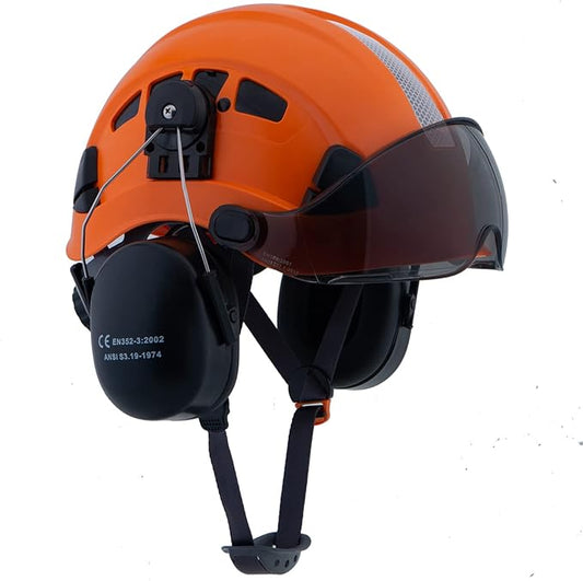 LOHASPRO Arborist Forestry Helmet Safety Hard Hat with Visor and Ear Muffs for Tree Service Logging Cutting Wood Chainsaw Helmet Garden Work Mowing(P91 Orange+Smoked Visor+Earmuff)