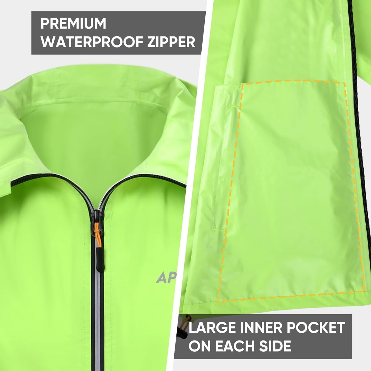 APEXUP Packable Rain Jacket Men with Reflective Zipper, Lightweight Waterproof Raincoat, Mens Rain Jacket for Outdoor Sports