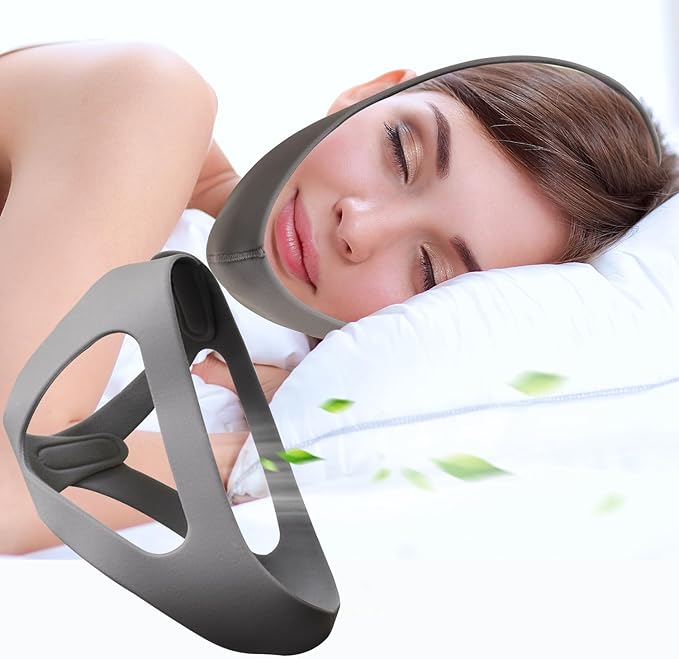 Anti Snoring Chin Strap for Men and Women, Comfortable Chin Strap for Cpap Users, Adjustable Stop Snoring Chin Strap Snoring Solution Chin Strap Prevent Snoring (Gray- Upgraded for Big/Large Face)