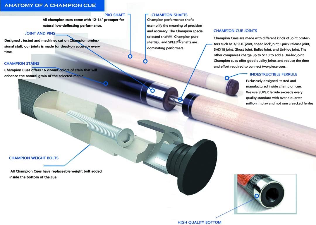2021 Champion Lost Pieces Series Putere Pool Cue Stick, Low Deflection Pro Taper, Model: LPC3, Putere Cue