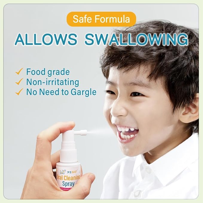 PEGO Kids Oral Spray, Toddler Toothpaste Helper for Daily Oral Care and Fresh Breath, Children Approved with Fluoride Free for Newborn to Preschoolers, Xylitol (40ml*2, Strawberry)