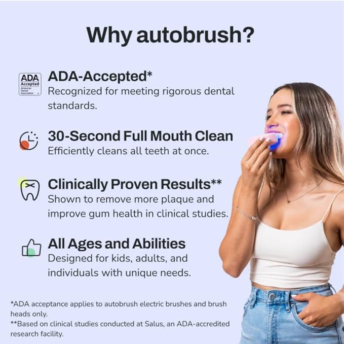 autobrush Sonic Pro Electric Toothbrush – Only ADA Accepted U-Shaped Brush, Clinically Proven Up to 5.1X Better Cleaning, 30-Second Full Mouth 360 Clean, Rechargeable, Waterproof, White, Ages 9-12