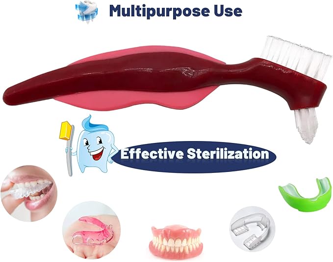 Premium Hard Denture Brush Toothbrush for False Teeth, Multi-Layered Bristles & Portable Denture Double Sided Brush, Denture Care (Pack of 4)