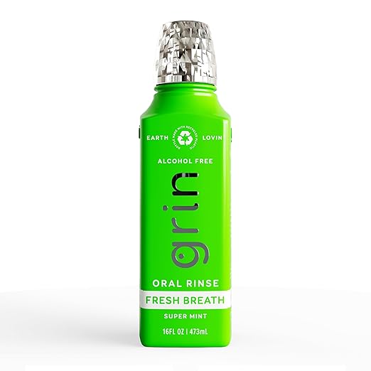 Grin Fresh Breath Oral Rinse, 16 Fl Oz, Fresh Breath Mouthwash, Super Mint Flavored, Alcohol-Free
