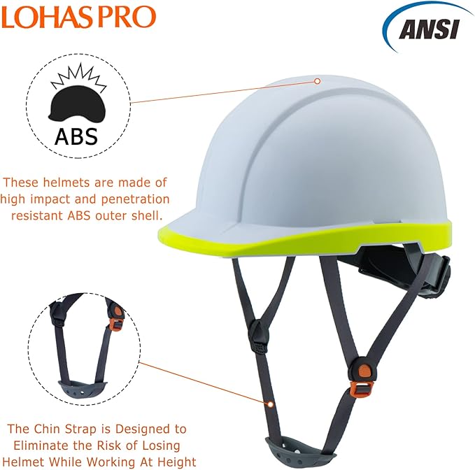 LOHASPRO Hard Hats Electrician Construction Work Safety Helmet Cap Style ANSI Z89.1 Approved OSHA Hardhat Men Electrical Worker Hard Hat with Chin Strap Type I Class C,E&G (P0 White)