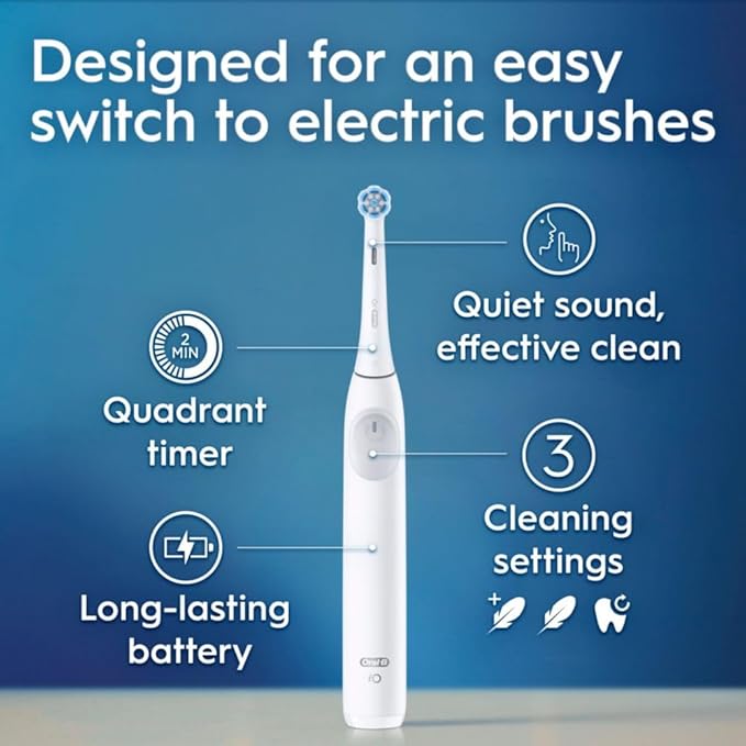 Oral-B iO Series 2 Rechargeable Electric Powered Toothbrush Starter Kit, Pure White with 2 Brush Heads - Automatic Pressure Sensor to Protect Gums - 3 Modes - 2 Min Timer